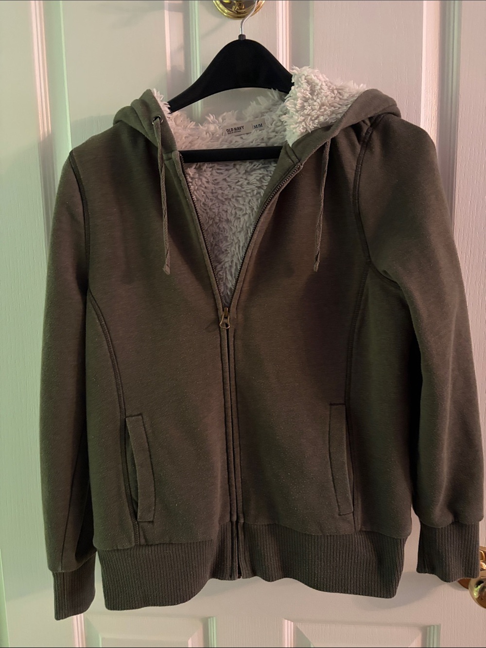 Women’s  Hooded Sherpa-Lined Zip sweat shirt Olive Green